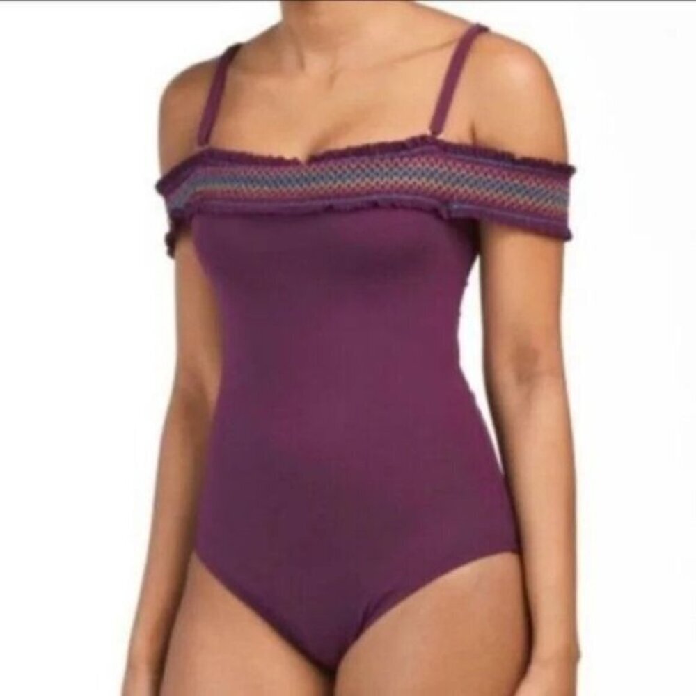 Bleu Rod Beattie Swimsuit Plum Smocked One Piece Size 6